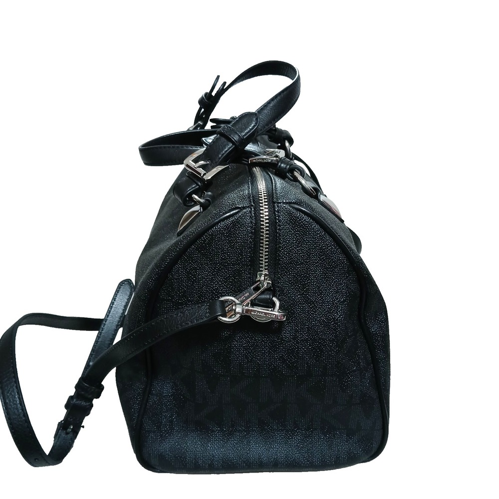 Michael Kors MK Grayson Bowler Logo Monogram Satchel Purse Bag Black Overnight - Picture 6 of 11